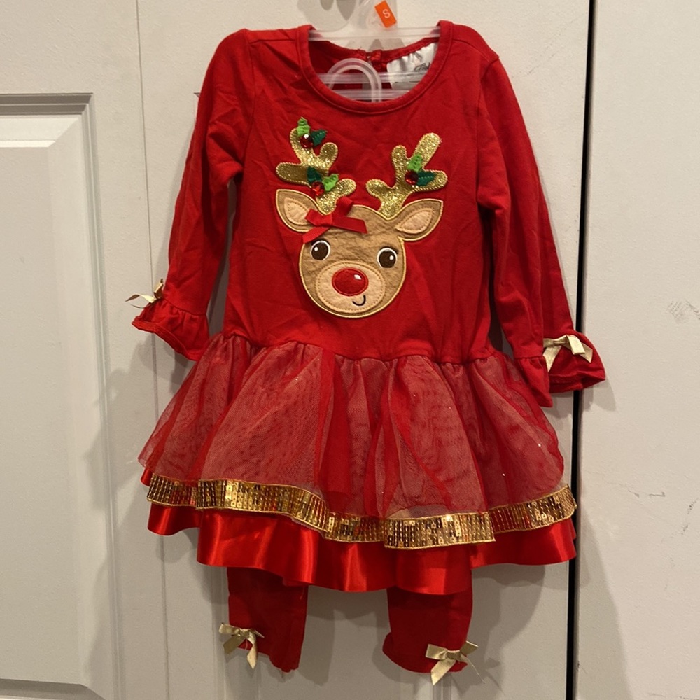 Rare Editions Red & Gold Reindeer Tunic and Leggings